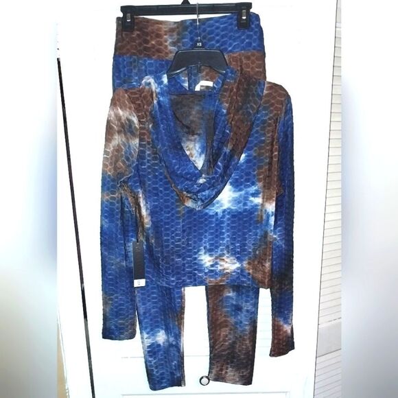 Women's Honeycomb Bubble Texture Tie Dye Butt Lift Activewear Sweatsuit Hooded M - Picture 6 of 10